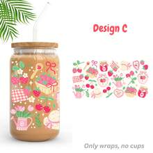 16oz Glass Cup Sleeve, Retro Countryside Style Cherry, Lemon, Blueberry Picnic, Countryside Style UV Protection DTF Cup Sleeve, Cute Countryside Style Fruit & Floral UV Protection DTF Cup Sleeve Fits Glass Cups, Bottles, Mugs, Waterproof UV Protection DTF Sticker Fits Notebooks, DIY Decoration, Water Bottles, Gift For Girl Friends - Rectangle - View 10