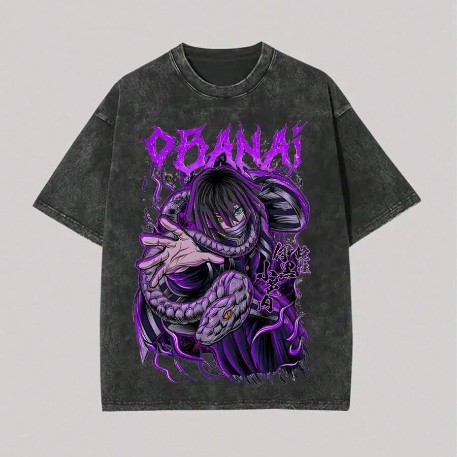 Unisex Washed T-Shirt With Print - 黑色 - 查看 1
