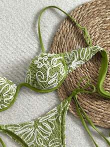Women's Embroidered Crochet Bikini Set Featuring Underwire Bra And Side Tie Bottoms For A Chic Beach Look Vacation Summer - 綠色 - 查看 7