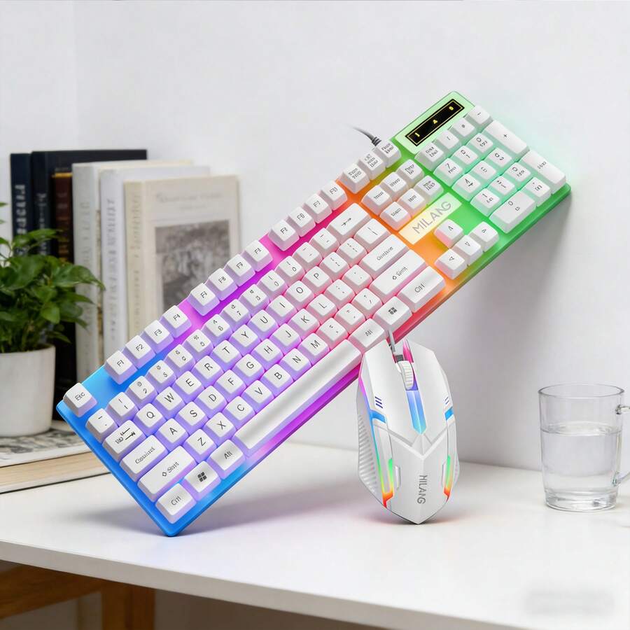 Wired Gaming Keyboard And Mouse Combo, Seven-Color RGB Backlight, Mechanical Feel, Wired Mouse, Suitable For PC Gamers, Laptops, Desktops, Windows - Xem 1