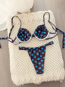 女款泳衣 基本款比基尼 棕色波點圖案 復古泳裝 女款沙灘裝 聖誕情侶套裝 送她的禮物 情人節假期服飾 - 棕色 - 查看 3