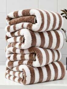 4pcs Oversized Striped Coral Bath Towel Set - Ultra-Soft, Quick-Drying, Luxurious For Home, Gym, Spa, 55x27 Inches, Bohemian Style, Multi-Color - Multi-color a - View 4