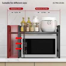 Ubravoo 1pc Expandable 42-64cm Microwave Shelf Organizer, Moisture And Rust Proof Microwave Countertop Organizer,Kitchen Utensils Tableware Storage,Over ,Kitchen Storage Rack - Black - View 4