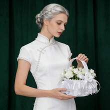 1 Giỏ hoa cưới ren trắng cho bé gái - Giỏ hoa cưới trang nhã với ruy băng satin, thích hợp cho lễ cưới, tiệc tùng và làm hoa cho bé gái. - nhiều màu - Xem 9
