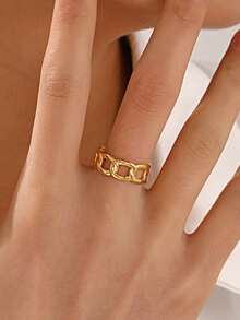 1pc Stainless Steel Fashionable Geometric Chain Open Ring, Suitable For Daily Wear - Gold - View 2