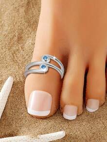 1件S925纯银极简平行线几何脚趾戒指，优雅个性时尚可调节奢华度假配饰 - 圓環 - 查看 7