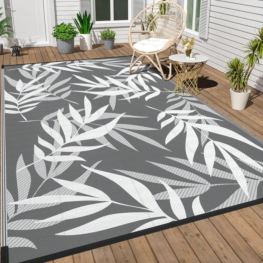Sour Lemon Large Outdoor Rug Waterproof, Anti-Slip Plastic Straw Garden Rug, Outdoor Mat Carpet, UV Resistant For Camping, Deck, Beach, Picnic, Backyard, Poolside, 240x300cm - 葉子 - 查看 1