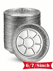 6/7/8英寸铝箔烤盘，圆形一次性食品容器，适用于烘焙馅饼、甜点、食物和水果，也可与家用空气炸锅配合使用。铝箔烤盘，10个装或20个装可选。 - 銀色 - 查看 16