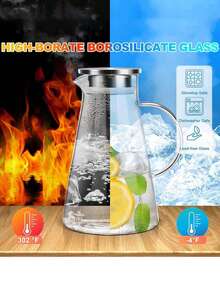 1 Piece 2026 New Product High-Temperature Resistant Glass Cold Water Bottle, Large-Capacity Household Water Cup, Fruit Teapot, High Borosilicate Heat-Resistant Pot, Transparent Glass Milk Juice Drink Pot, Hotel, Mall, Shop Supplies. - Multicolor - View 6