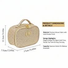 Christian Dior 2025 Limited Edition Gold Woven Makeup Bag - Shimmering Holiday Pouch With CD Logo & Star Charm - Apricot - View 5