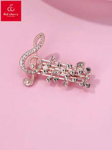 1件儿童时尚优雅音乐节礼物，水晶音符和高音谱号设计胸针，适合日常佩戴、送礼、节日佩戴 - 金色 - 查看 1