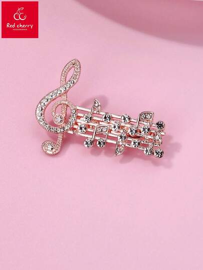1pc Children's Fashionable & Elegant Music Festival Gift, Crystal Music Note & Treble Clef Design Brooch, Suitable For Daily Wear, Gift-Giving, Festivals