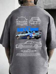Men's T-Shirt, GTR Racing Car, Graphic Tee,Skyline Car Blueprint, 100 Percent Cotton, Soft And Comfortable, Autumn Top, Basic Style Unisex, Holiday Gift, Men's T-Shirt, Locally Produced And Shipped - Xám - Xem 5