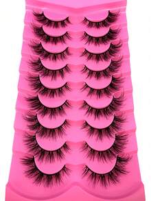 9对柔软蓬松的3D仿貂毛假睫毛，手工卷翘人造貂毛假睫毛，自然浓密睫毛，玫瑰红色睫毛嫁接 - 黑色 - 查看 1