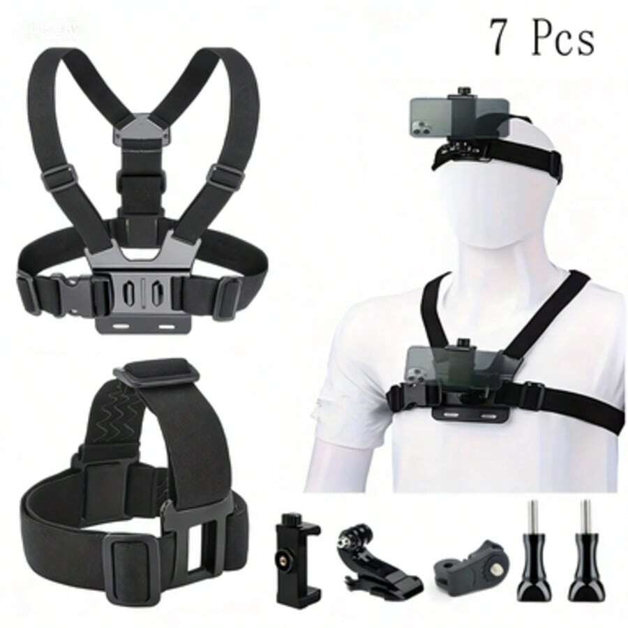 7件套运动相机配件套装，包括胸带、户外骑行背带，适用于运动相机 - 查看 1