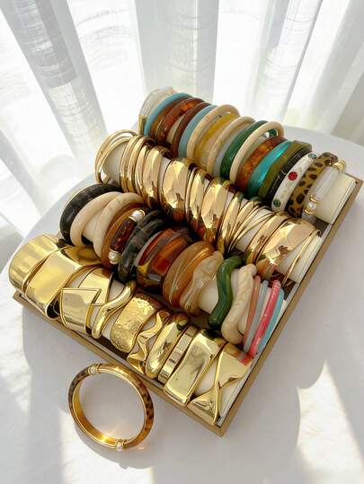 Fashionable And Elegant Bohemian Style Random 11/8/6/4/1 Piece Multi-Element Vintage Colorful Acrylic Tie Dye Transparent Brown Blue Green White Leopard Thick Resin Bracelet Set, Geometric Asymmetric CCB Open Cuff Minimalist Personalized Exaggerated High-End Jewelry Suitable For Women Men Couples, Summer Beach Party Festival Wedding Date Daily Versatile Gift Choice (Random Style Shipped)
