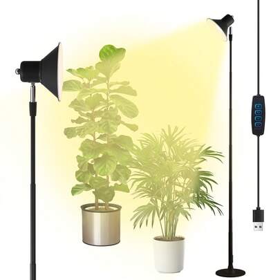 1pc 57-Inch Indoor Plant Growth Light, Modern Adjustable Height LED Plant Grow Light, 8/12/18H Timer 10-Level Brightness Adjustment, Suitable For Large Plants, USB Powered 3000K-6500K Dimmable Desk Lamp, Multi-Function Floor Lamp For Living Room, Bedroom, Office Decor