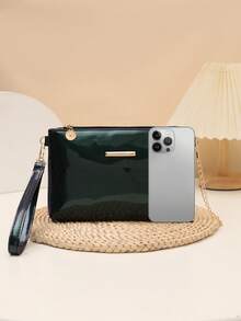 Mini PU Leather Minimalist Crystal Pearlescent Changeable Color Shoulder Handbag Crossbody Chain Bag - Teal Blue - View 5