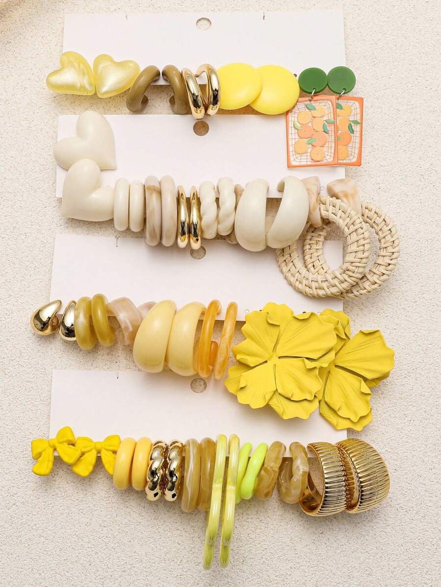 1-20 pares de juego de aretes surtidos al azar con diseños de gota, corazón, flor, letra, moneda vintage, geométrico, exagerado, caja ciega, adecuado para mujeres, Día de la Madre, San Valentín, Navidad, Año Nuevo, uso diario - Multicolor - Ver 1