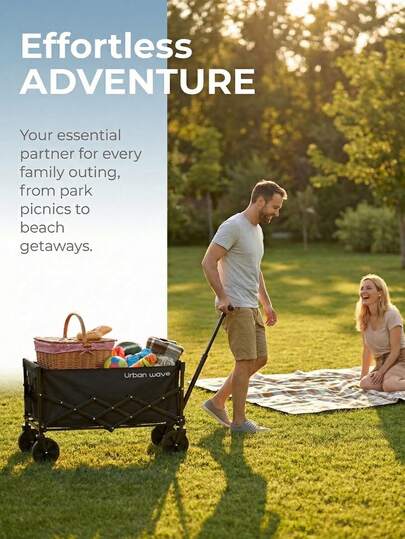  URBANWAVE Heavy Duty Folding Wagon, Collapsible Hand Cart With All-Terrain Tires, 450 Lbs Capacity Large Multipurpose Trailer Suitable For Beach, Camping And Gardening, With Adjustable Handle And Cup Holder, Portable Outdoor Shopping Cart