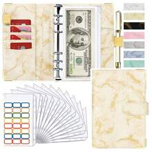 1pc Aesthetic Marble A6 Budget Binder Set, Luxury PU Leather Money Organizer With Zipper Cash Envelopes, Minimalist Savings Challenge Planner For Women & Students, Professional Office & School Supplies - Multicolor - View 4