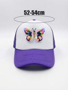 1pc Girls' Purple Sequin Butterfly Mesh Brimmed Baseball Cap, Breathable & Comfortable, Suitable For Summer Running, Golf, Hiking, Outdoor Sports, Adjustable Strap - 1PC - View 8