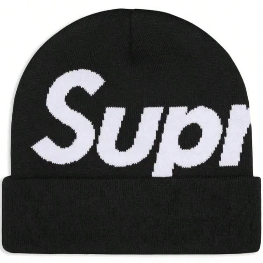 Supreme Intarsia Logo Beanie Hat - Authentic Designer Knitwear | Viral 2026 Unisex Streetwear Winter Accessory | Premium Jacquard Knit Smooth Logo Cap | Iconic Cuffed Beanie Hypebeast Essentials | Luxury Minimalist Knitted Headwear - 黑色 - 查看 1