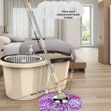 Rotary Mop And Bucket Set, Mop Bucket For Bathroom, School Bathroom, 360° Rotary Mop Bucket System, With 4 Replacement Microfiber Mop Heads And A 47-Inch Adjustable Handle, Used For Floor Cleaning, Bucket-Style Floor Cleaning Tool - 黑紅相間的滾筒,頂部配置,配有四個拖把頭 - 查看 6