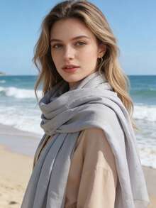 1 Stück Damen einfarbiger Balinese Chiffon Leichtgewicht Schal, minimalistisch elegantes dünnes Strandtuch, vielseitig verwendbares Kopftuch, geeignet für Reisen, Urlaub, Dates und täglichen Gebrauch, Feiertage - Verschiedenfarbig - Übersicht 5