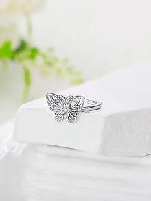 1枚S925纯银镂空蝴蝶造型脚趾戒指，精致浪漫梦幻奢华简约优雅，女士脚趾戒指礼物 - 蝴蝶型 - 查看 5
