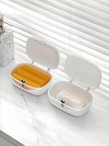 1pc Minimalist Soap Dish, Plastic Draining Soap Tray With Cover, Bathroom Soap Holder, Portable Travel Soap Storage Box, Bathroom Accessories - A - View 7