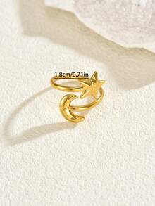 1 chiếc nhẫn hở hình ngôi sao và mặt trăng có thể điều chỉnh, kiểu dáng tối giản, đa năng, phù hợp đeo hàng ngày. - Vàng - Xem 5