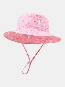 1pc Kids' Sun Protection Hat With Wind Cord, Minimalist Solid Color Or Cartoon Print Design, Lightweight Breathable Bucket Hat, Suitable For Beach And Daily Outings - 1PC - Girl - View 30