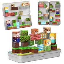 磁性积木旅行玩具，适合3岁以上儿童，磁性立方体STEM学习套装，带铁质收纳盒，便携式拼装玩具，适合男孩和女孩 - 彩色 - 查看 10