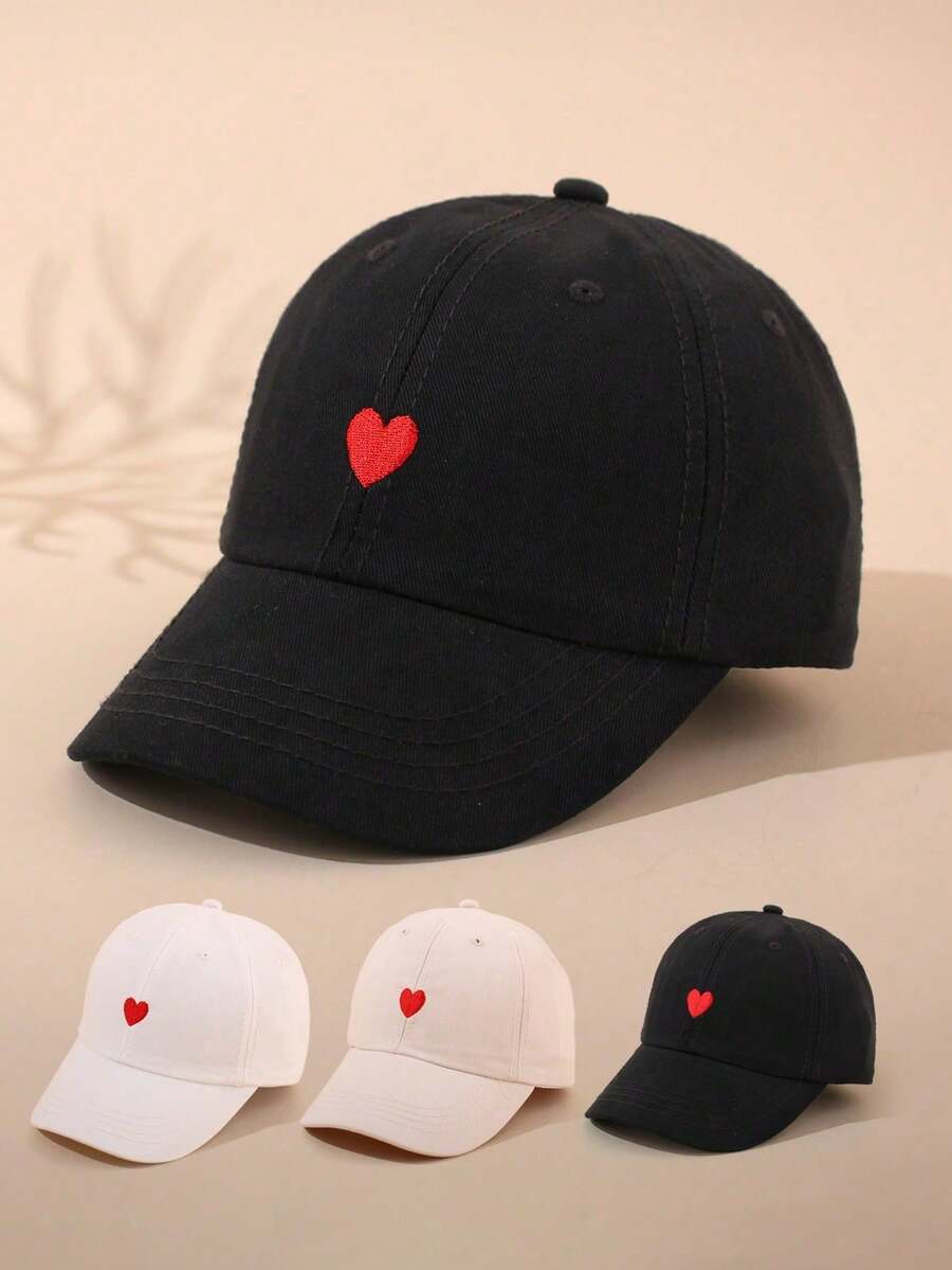 1pc Heart Embroidered Baseball Cap, Multifunctional Fashionable Outdoor Adjustable Sun Protection Sports Hat, Suitable For Men, Girl And Children - Heart Embroidery - View 1