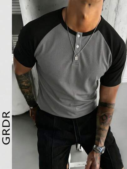  GRDR 男士撞色短袖休闲T恤，夏季款