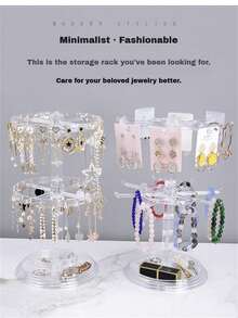1 pieza Soporte de exhibición giratorio de doble capa ajustable para llaveros, estante de almacenamiento de escritorio multifuncional de plástico, adecuado para llaveros, insignias, joyas, collares, pulseras, colgantes - Soporte de exhibición multifuncional para coleccionables y trofeos - Multicolor - Ver 4