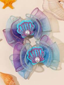 2 Stücke blaue Haarschleifen-Haarclips für Mädchen, Garn-Muschelzubehör Dekor Haarschleifen Clips, modische Haaraccessoires als Geschenke für Mädchen-Partys - Blau - Übersicht 9
