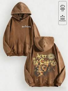 Unisex Y2K "Alice In Chains - Misfit Rock Band" Graphic Cotton Hoodie, Retro Casual Fashionable Daily Soft Warm Hoodies For Streetwear - 棕色 - 查看 3