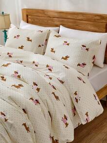 1pc Polka Dot Dachshund Print Pillowcase, Microfiber Bedding, Soft And Comfortable Pillow Cover For Bedroom And Guest Room - Multicolor - View 2