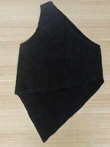Damen Sommer Neu Schräge Schulter Freie Schulter Einfarbig Gestrickt Sexy Elegant Mode Vielseitig Alltag Urlaubsstil Damen Trägerhemd Minimalistisch Asymmetrisch Gerüschte Einschultrige Bluse Casual Schwarz - Schwarz - Übersicht 5