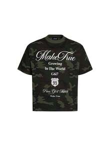 MT99 Áo thun nam cổ tròn in chữ và số, kiểu dáng thường ngày, đa năng. - xanh quân đội - Xem 4