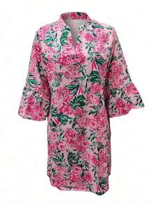 Women Floral Pattern 3/4 Sleeve Midi Dress Spring Vacation Elegant - 彩色 - 查看 5
