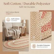 Super Area Rugs Runner - Alfombra Trenzada Ovalada de 2 x 6 pies Color Beige Color Rojo para granjería cocinas y baños de Estilo primitivo - Ovalado de 6 x 2 - Ver 7