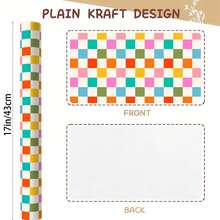 5m/Roll Colorful Plaid Wrapping Paper Roll - Mini Roll - Width: 17 Inches (43cm) - Colorful Checkered Design, Perfect For Weddings, Bridal Showers, Birthday Celebrations - Colored Grid - 5m - View 3