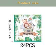 一周岁生日动物图案一次性餐具套装，7/9英寸派对餐盘，一次性纸盘、纸杯、餐巾纸，适用于节日、婚礼、订婚、生日、派对、庆祝活动 - 多色 - 查看 12