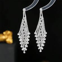 1 Đôi bông tai hình giọt nước pha lê nhân tạo thanh lịch, thích hợp cho phụ nữ dự tiệc. - Bạc - Xem 5