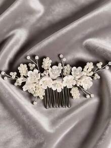 Trâm cài tóc bằng gốm thủ công đính ngọc trai, phụ kiện tóc cô dâu kiểu truyền thống Trung Quốc, trang trí tóc Hanfu. - Vàng - Xem 3