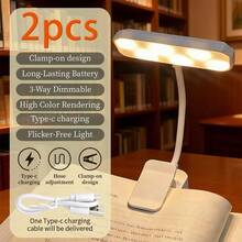 [1 pieza] Luz de lectura horizontal con clip, mini luz de libro, lámpara de lectura con clip, lámpara dedicada al cuidado de los ojos, se puede sujetar o colocar, recargable y con enchufe, 3 niveles de brillo, luz de libro giratoria 360° - Lámpara de lectura horizontal con clip - Ver 12