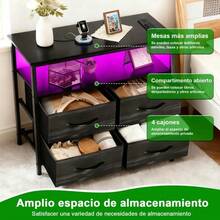 Furrific® Cómoda Cajonera Grande Con 4 Cajones Tocador De Tela Capacidad Cómodas Chifoniers Cajonera con1.5M Enchufes, Burós con RGB Led, Armario de Almacenamiento Tamaño 62*30*60CM - por defecto - Ver 6
